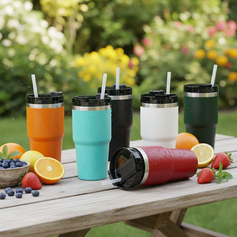 Copo Térmico 600ml DR1842 na cor Vermelho, brinde personalizado Sky Brindes