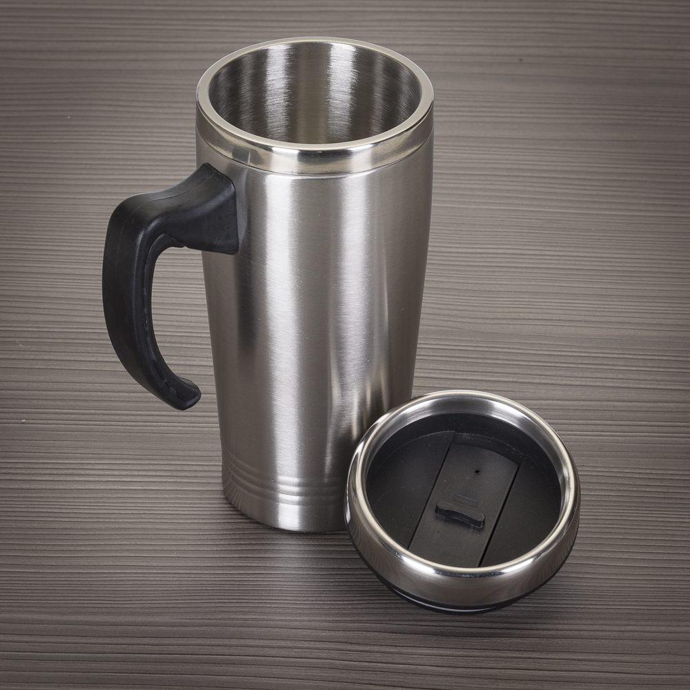Caneca 450ml inox c tampa DR1860 na cor Inox, brinde personalizado Sky Brindes