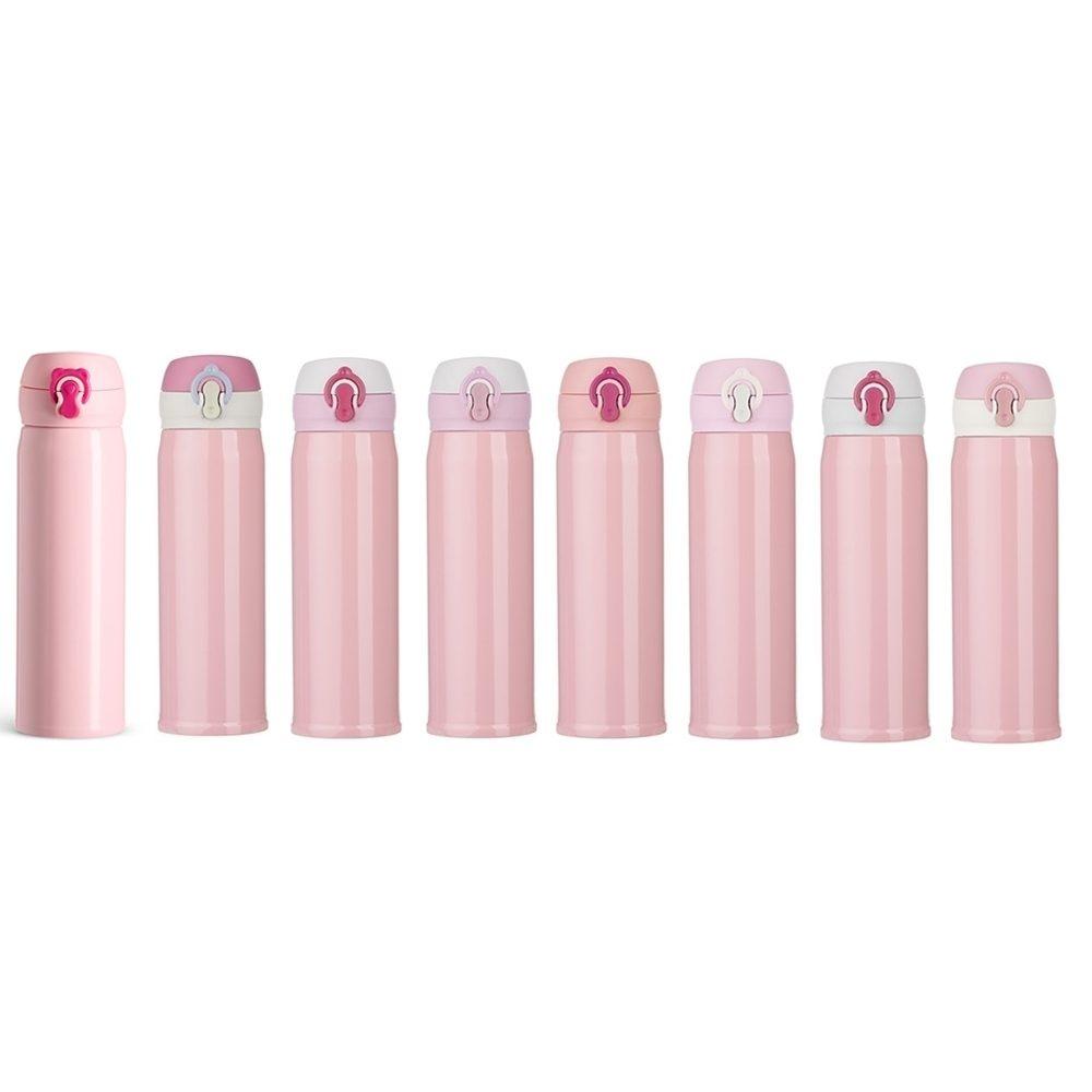 Garrafa térmica 400ml *tampas sortidas DR1870 na cor Rosa e branco, brinde personalizado Sky Brindes