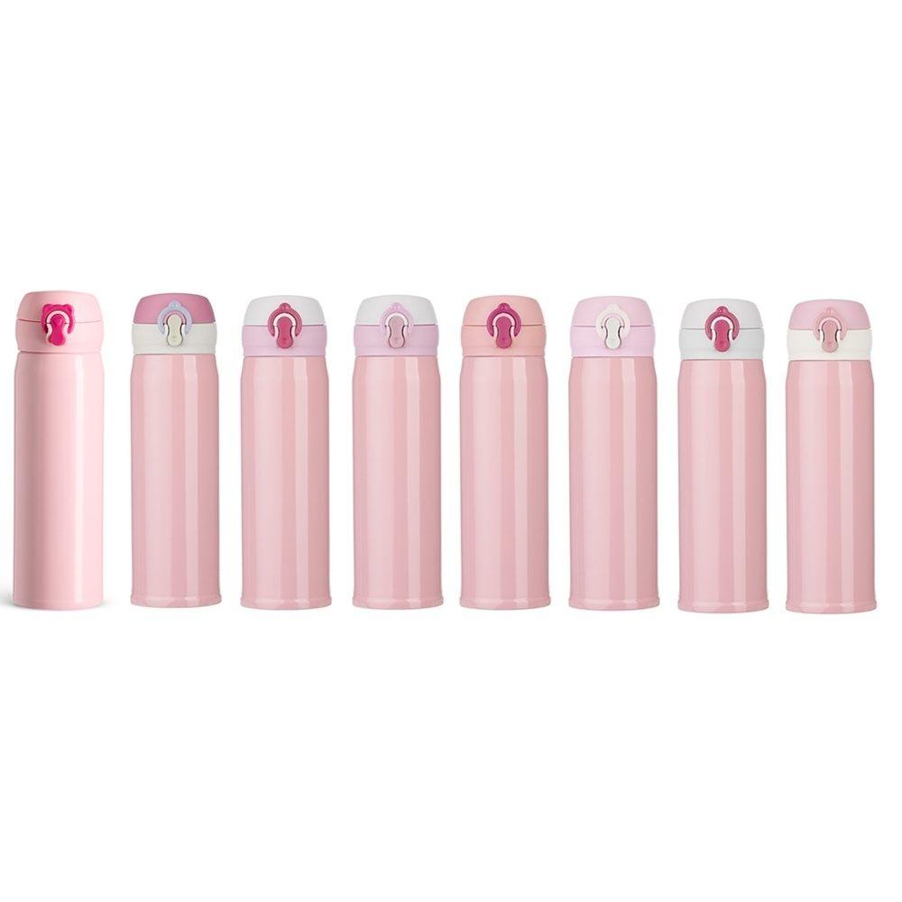 Garrafa térmica 400ml *tampas sortidas DR1870 na cor Rosa e branco, brinde personalizado Sky Brindes