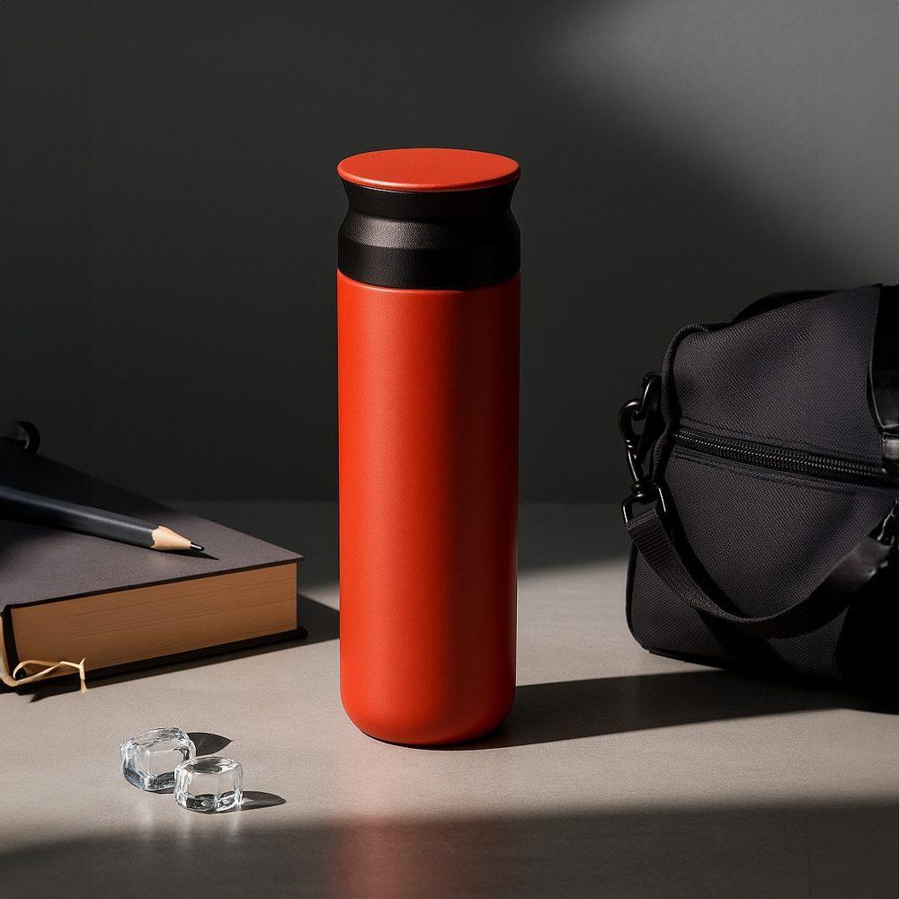 Garrafa térmica 470ml DR1879 na cor Vermelho e inox, brinde personalizado Sky Brindes