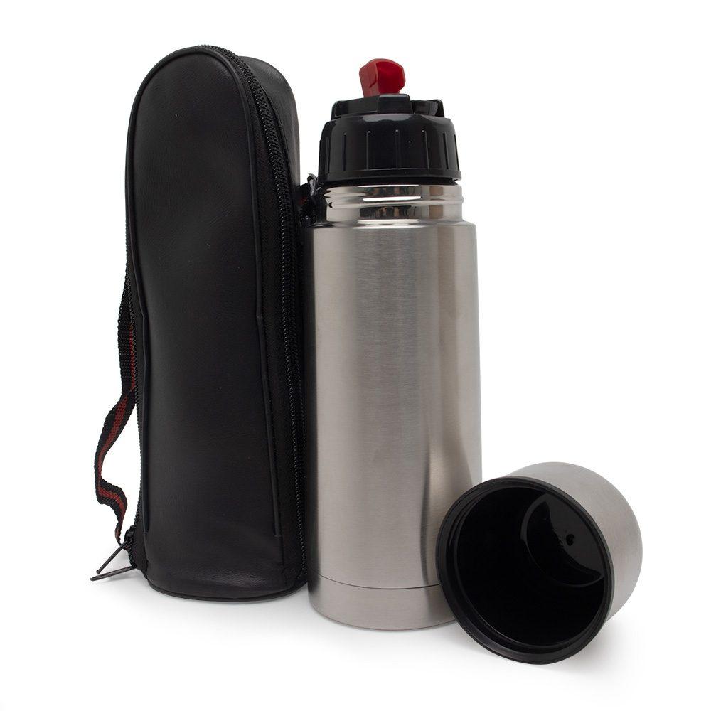 Garrafa térmica inox 350ml c capa DR1881 na cor Inox, brinde personalizado Sky Brindes