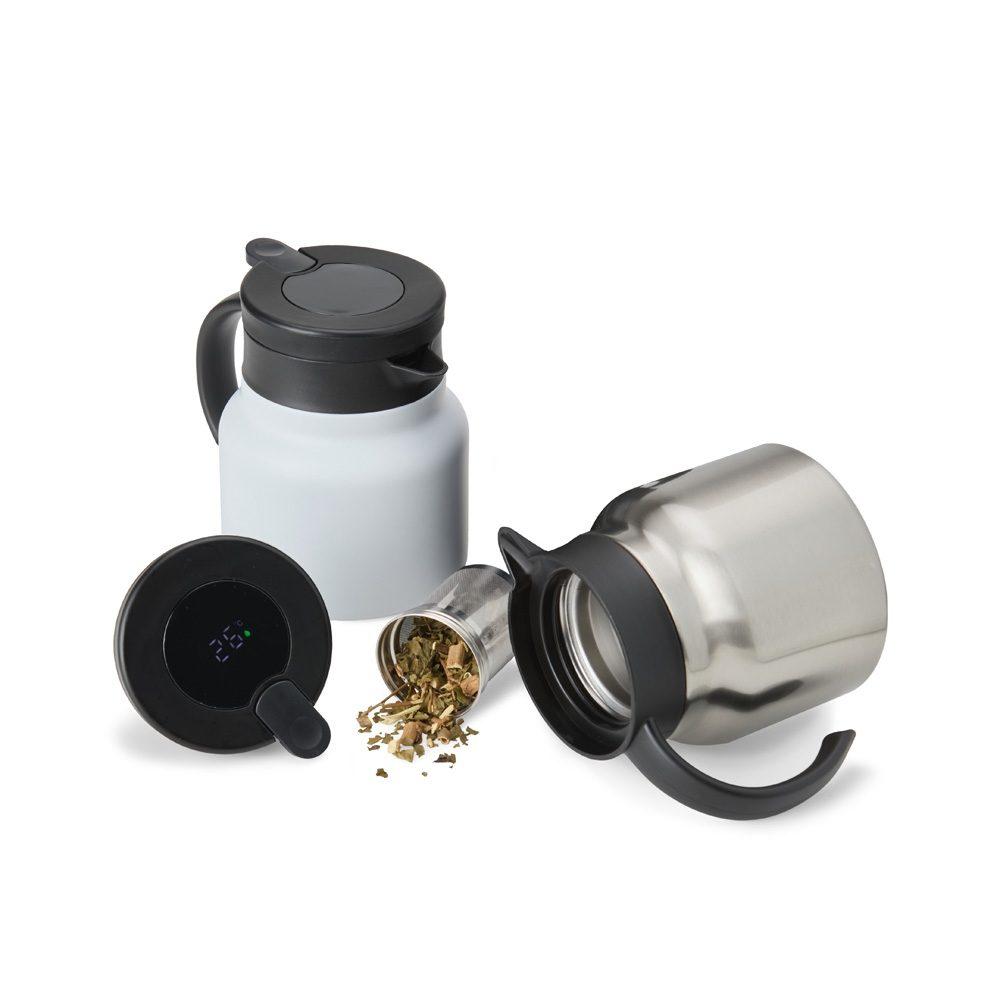 Chaleira térmica inox 750ml com display led DR1885 na cor Branco, brinde personalizado Sky Brindes