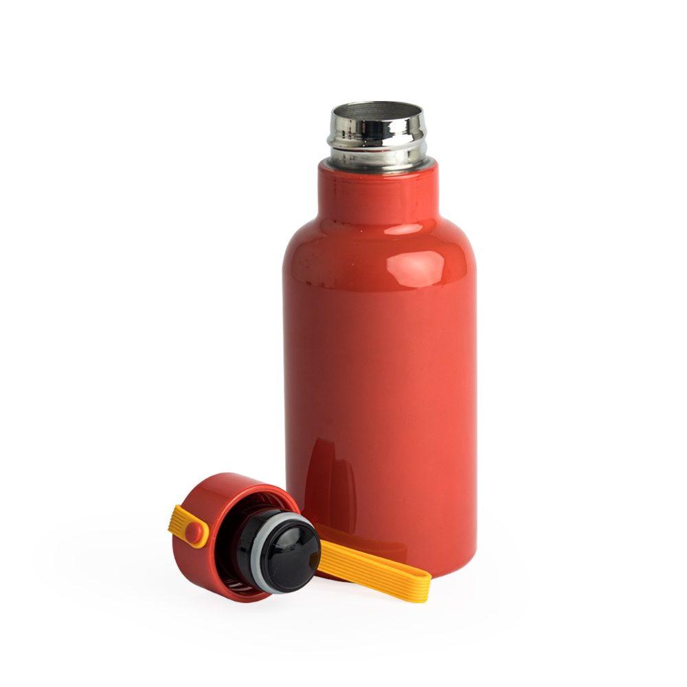 Garrafa térmica 380ml DR1890 na cor Vermelho e inox, brinde personalizado Sky Brindes