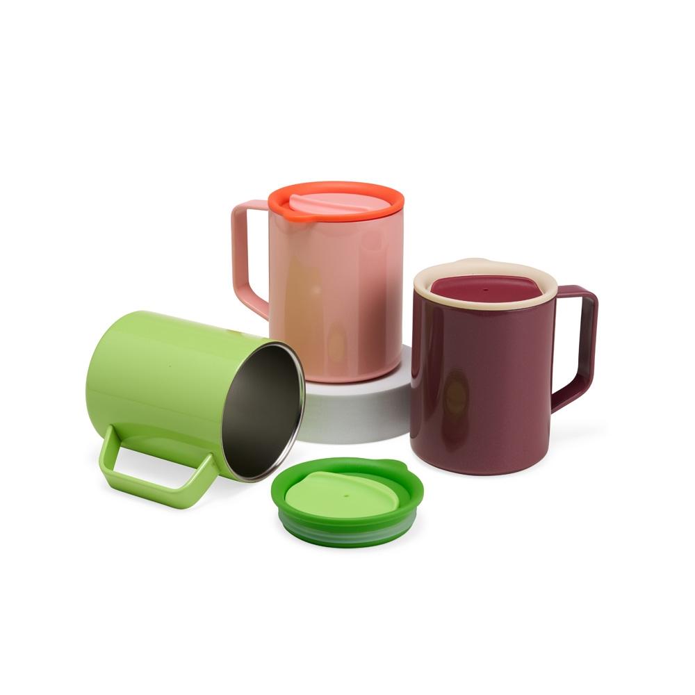 Caneca inox parede dupla 270ml DR1911 na cor Salmão, brinde personalizado Sky Brindes