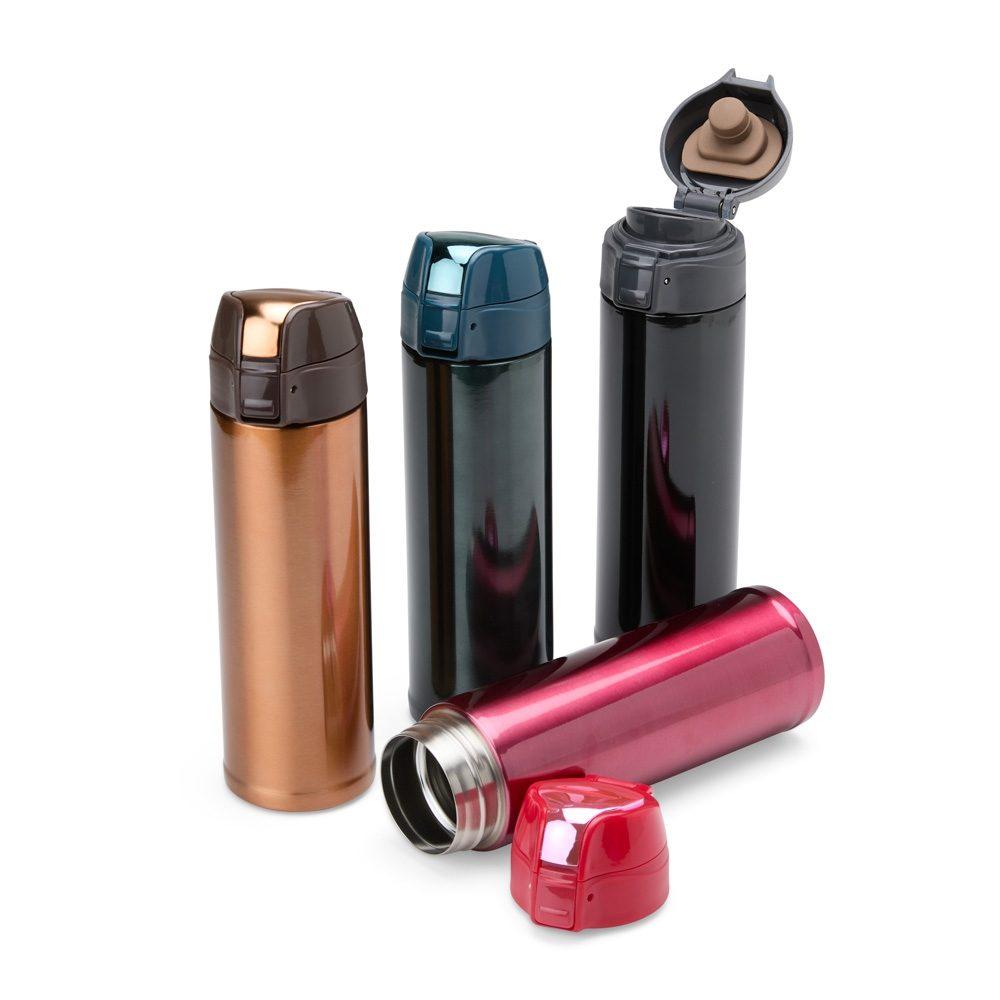 Garrafa térmica 480ml DR1915 na cor Rosa e cinza, brinde personalizado Sky Brindes