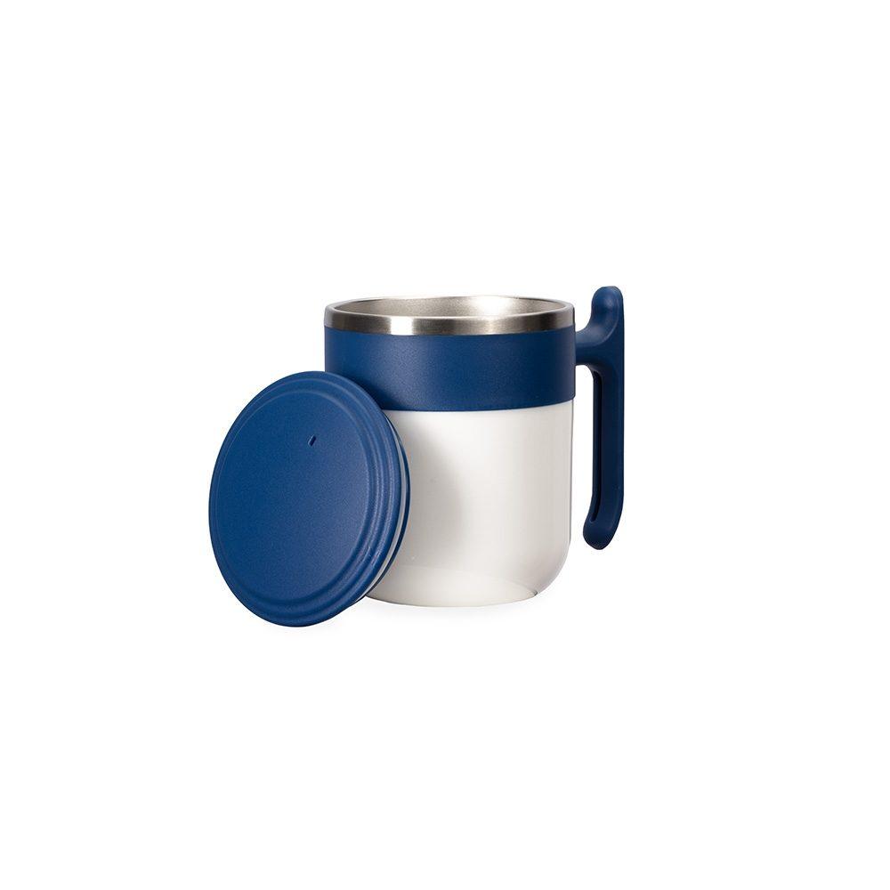 Caneca inox 350ml DR1932 na cor Rosa e branco, brinde personalizado Sky Brindes