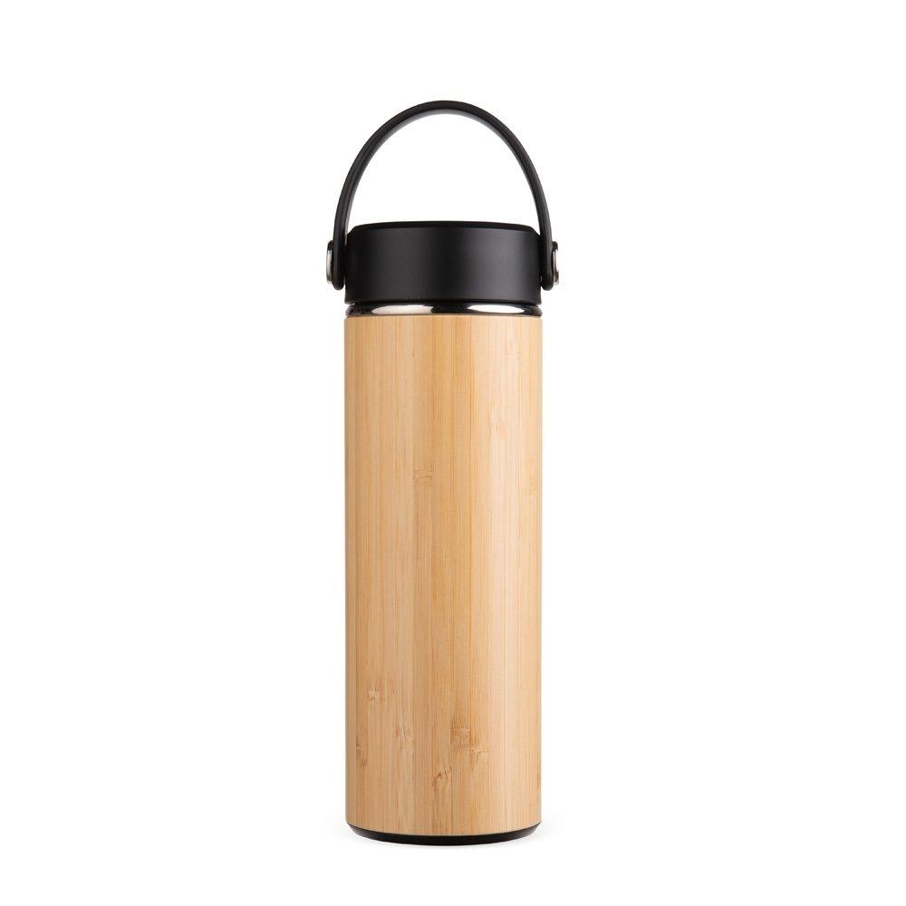 Garrafa térmica bambu 400ml DR1979 na cor Bambu e preto, brinde personalizado Sky Brindes