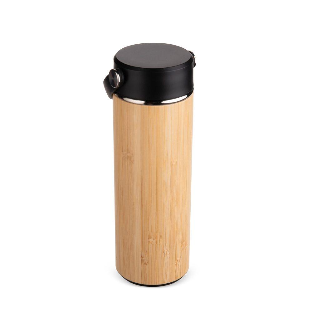 Garrafa térmica bambu 400ml DR1979 na cor Bambu e preto, brinde personalizado Sky Brindes
