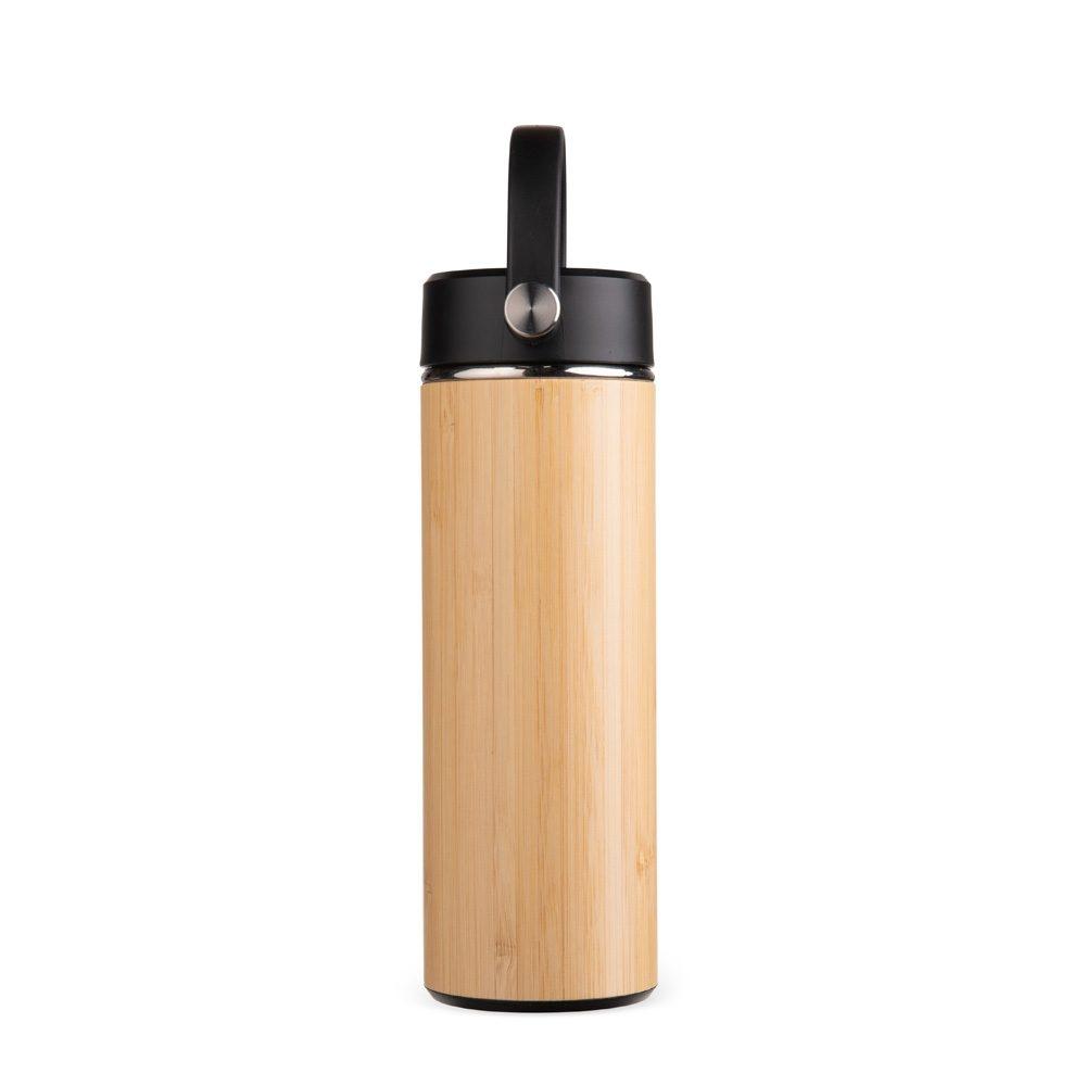Garrafa térmica bambu 400ml DR1979 na cor Bambu e preto, brinde personalizado Sky Brindes