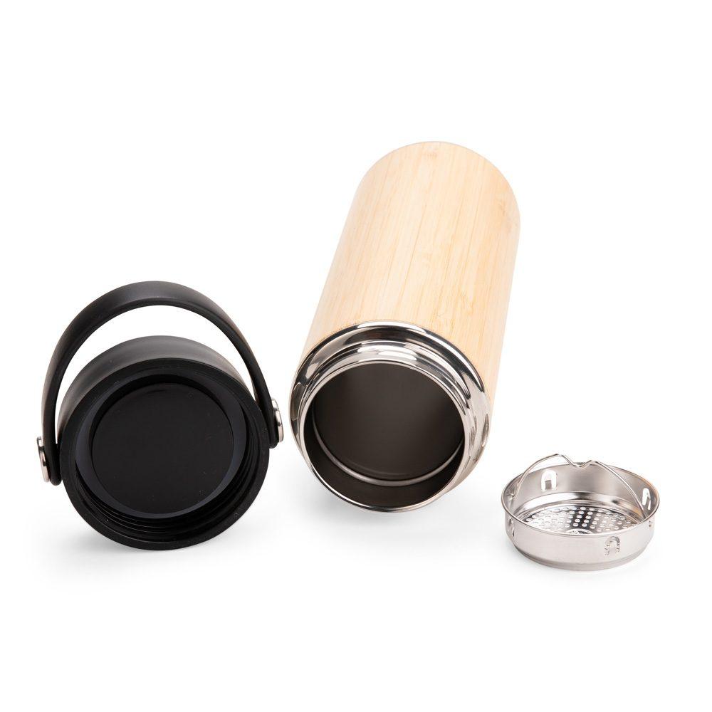 Garrafa térmica bambu 400ml DR1979 na cor Bambu e preto, brinde personalizado Sky Brindes
