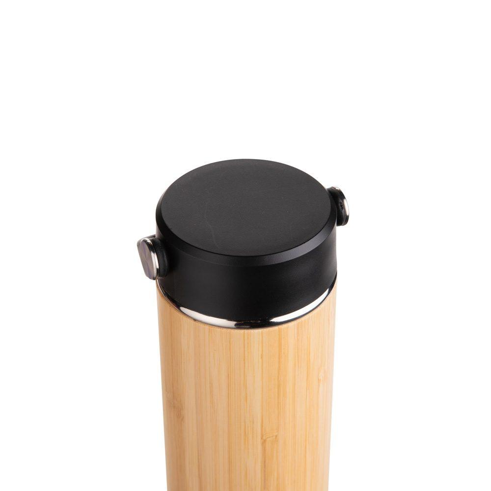 Garrafa térmica bambu 400ml DR1979 na cor Bambu e preto, brinde personalizado Sky Brindes