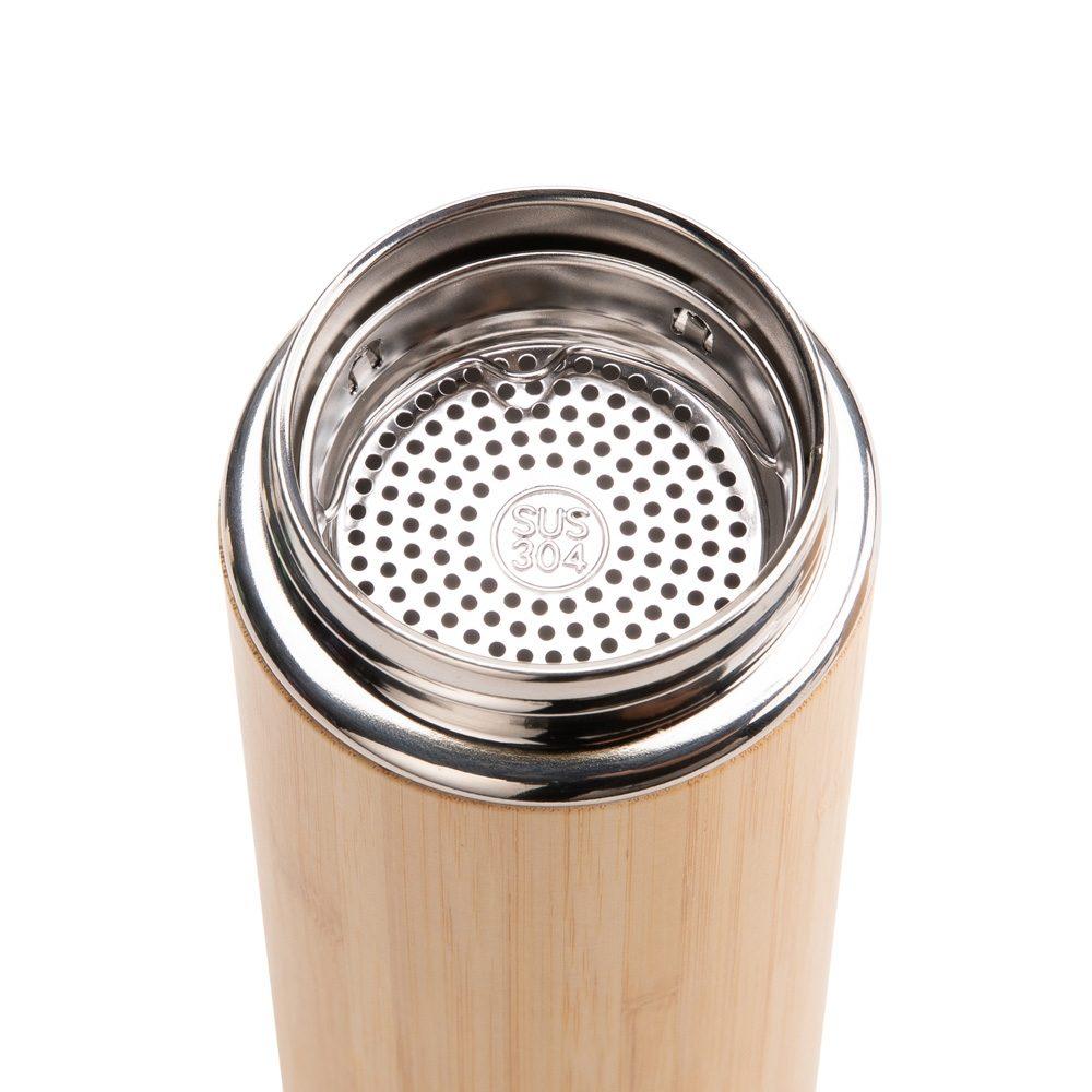 Garrafa térmica bambu 400ml DR1979 na cor Bambu e preto, brinde personalizado Sky Brindes
