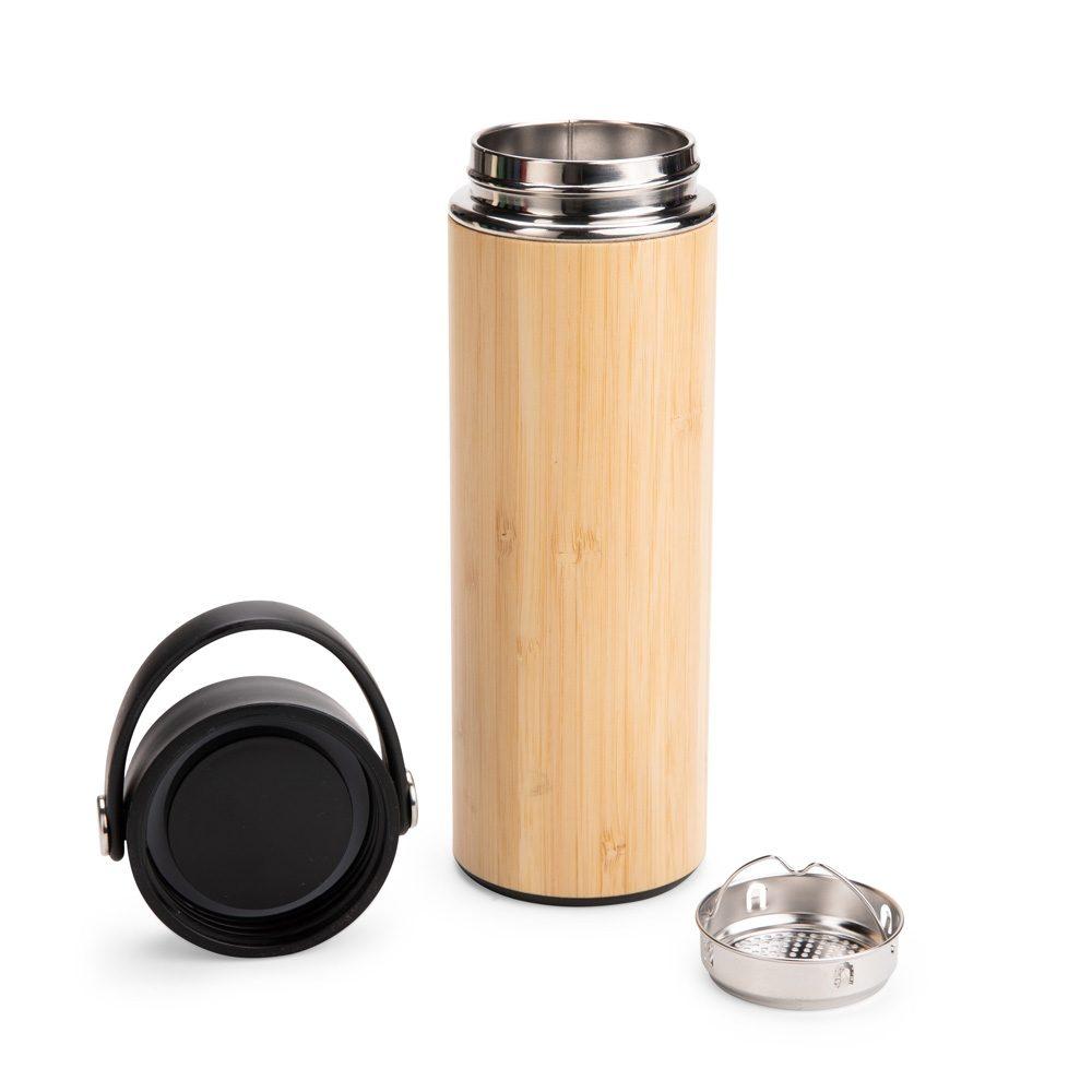 Garrafa térmica bambu 400ml DR1979 na cor Bambu e preto, brinde personalizado Sky Brindes