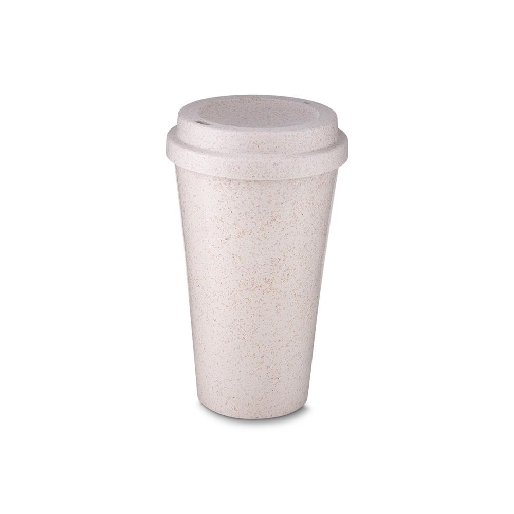 Copo fibra de arroz c tampa 550ml DR1997 na cor Bege, brinde personalizado Sky Brindes