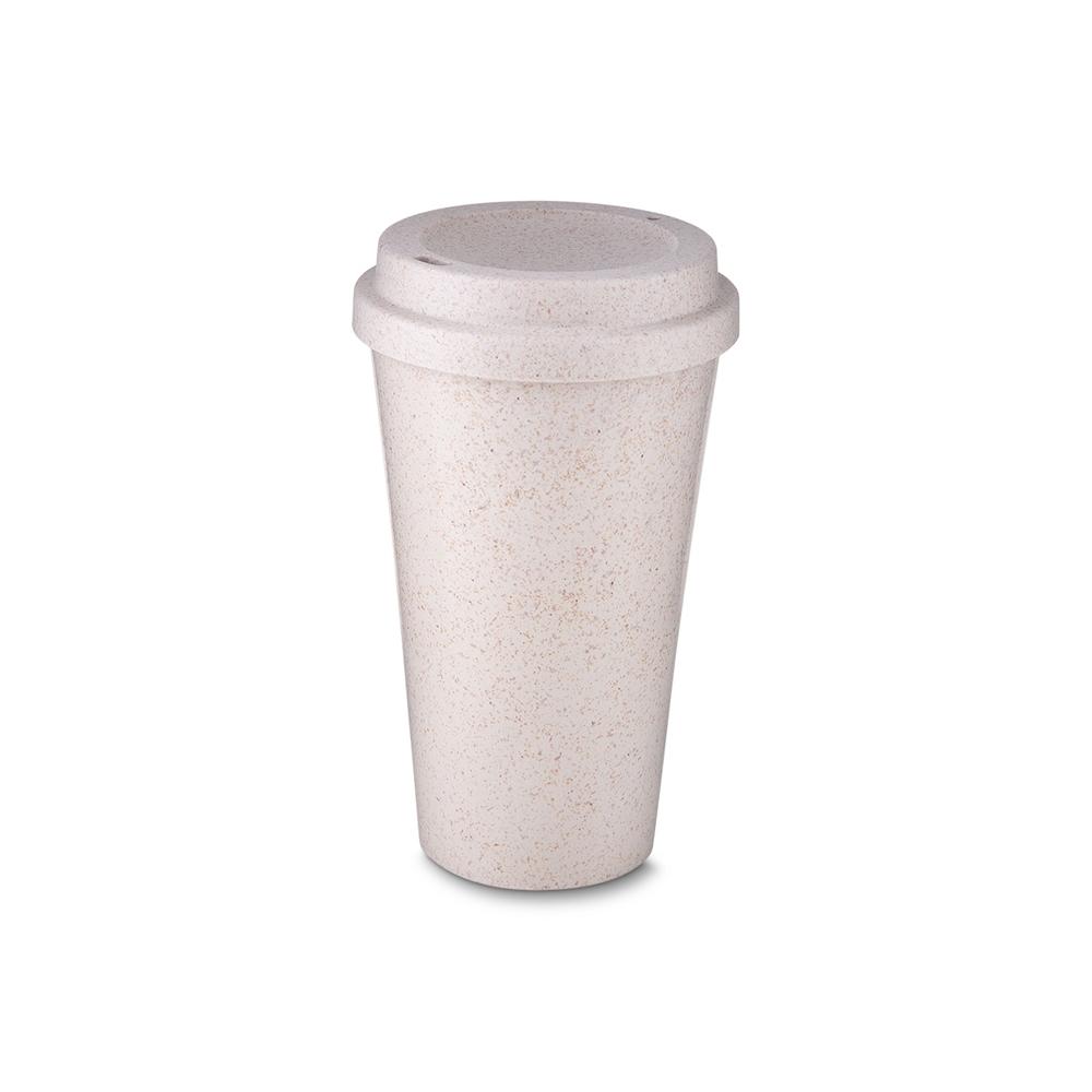 Copo fibra de arroz c tampa 550ml DR1997 na cor Bege, brinde personalizado Sky Brindes