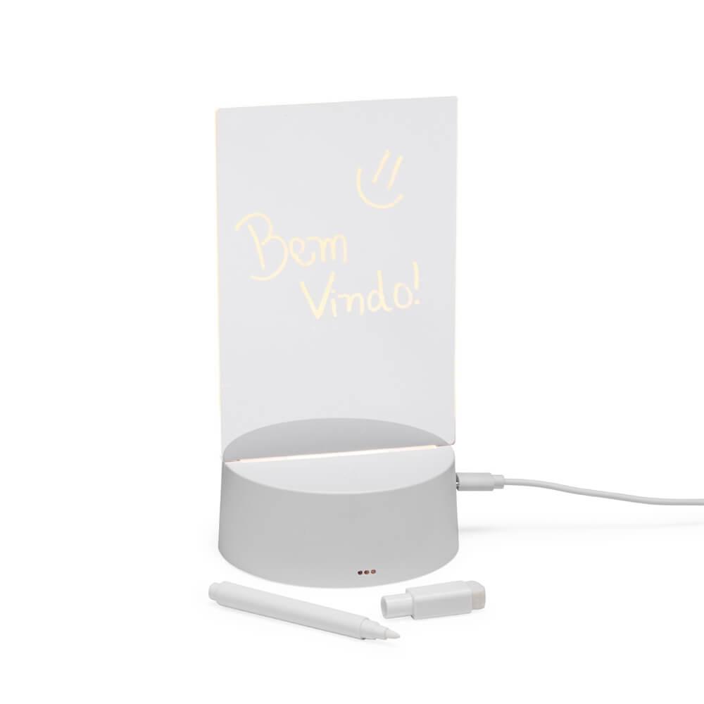 Luminária Led de Mesa 3D DV1290 na cor Branco, brinde personalizado Sky Brindes