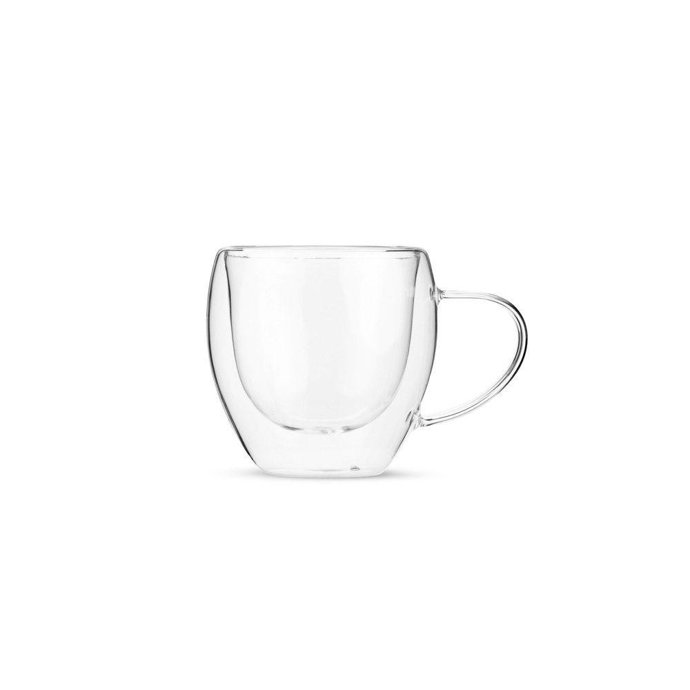 Xícara de vidro parede dupla 160ml DV1329 na cor Transparente, brinde personalizado Sky Brindes