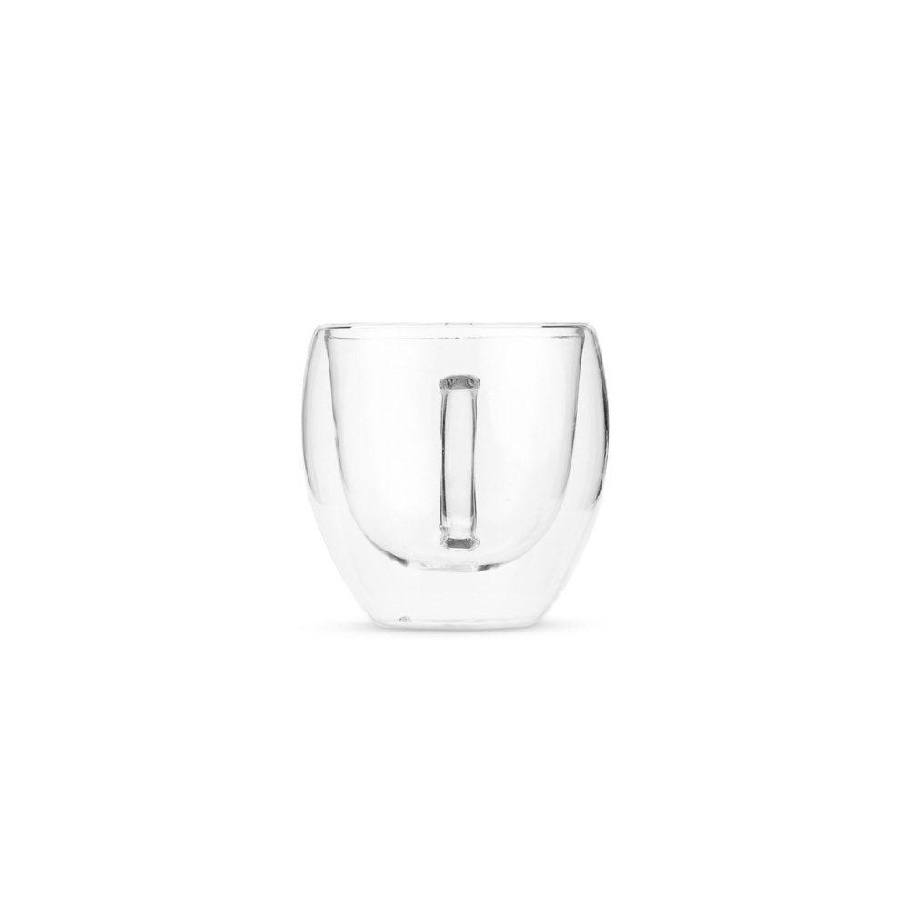 Xícara de vidro parede dupla 160ml DV1329 na cor Transparente, brinde personalizado Sky Brindes