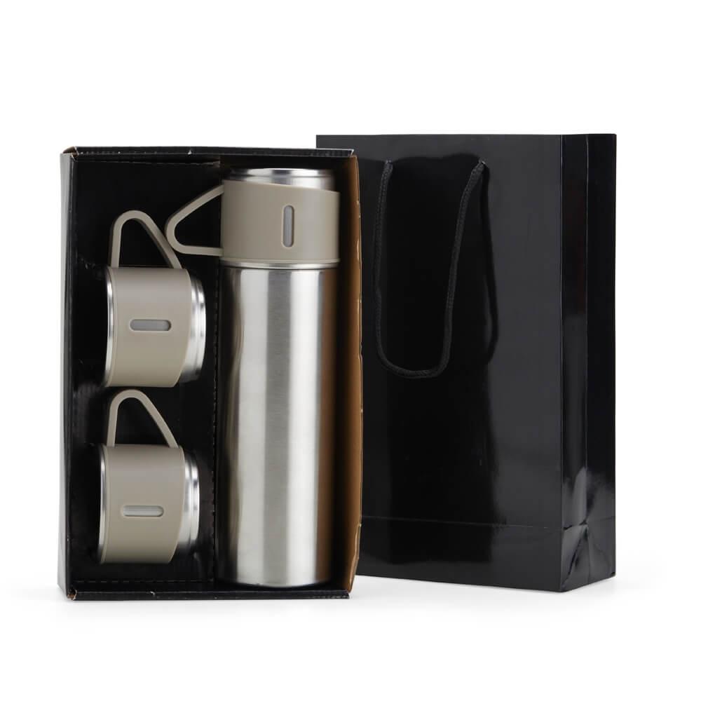 Kit Garrafa Térmica 450ml GA1828 na cor Inox, brinde personalizado Sky Brindes