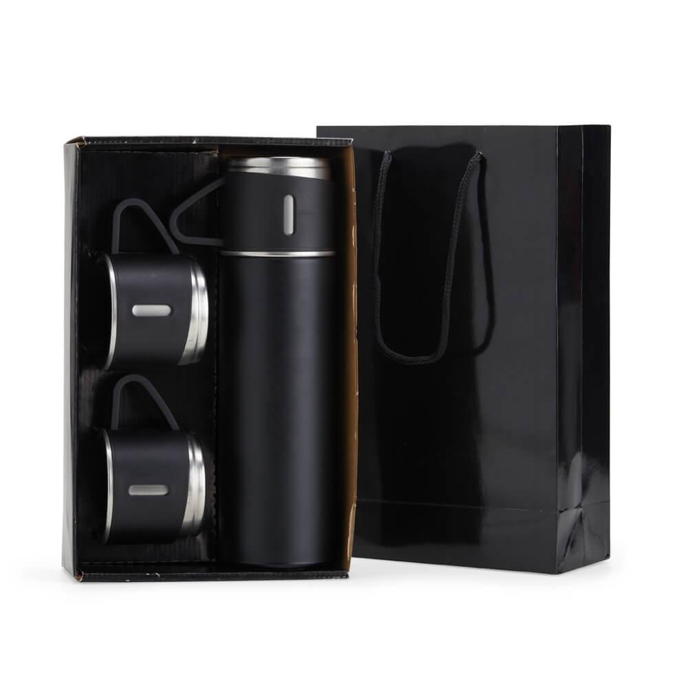 Kit Garrafa Térmica 450ml GA1828 na cor Preto, brinde personalizado Sky Brindes