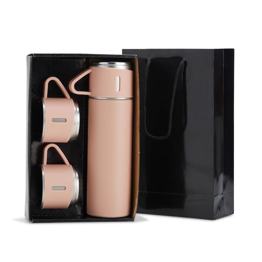 Kit Garrafa Térmica 450ml GA1828 na cor Rosa, brinde personalizado Sky Brindes