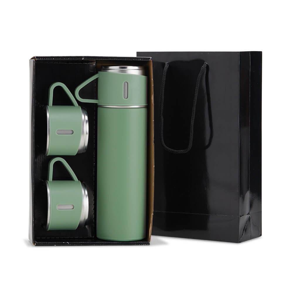 Kit Garrafa Térmica 450ml GA1828 na cor Verde, brinde personalizado Sky Brindes