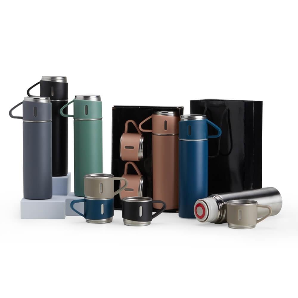 Kit Garrafa Térmica 450ml GA1828 na cor Cinza, brinde personalizado Sky Brindes