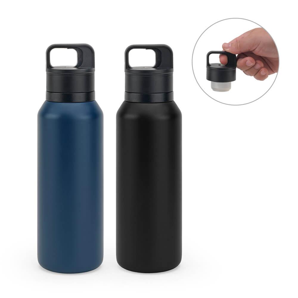 GARRAFA EM AÇO INOXIDÁVEL 590ml GA1873 na cor Preto, brinde personalizado Sky Brindes