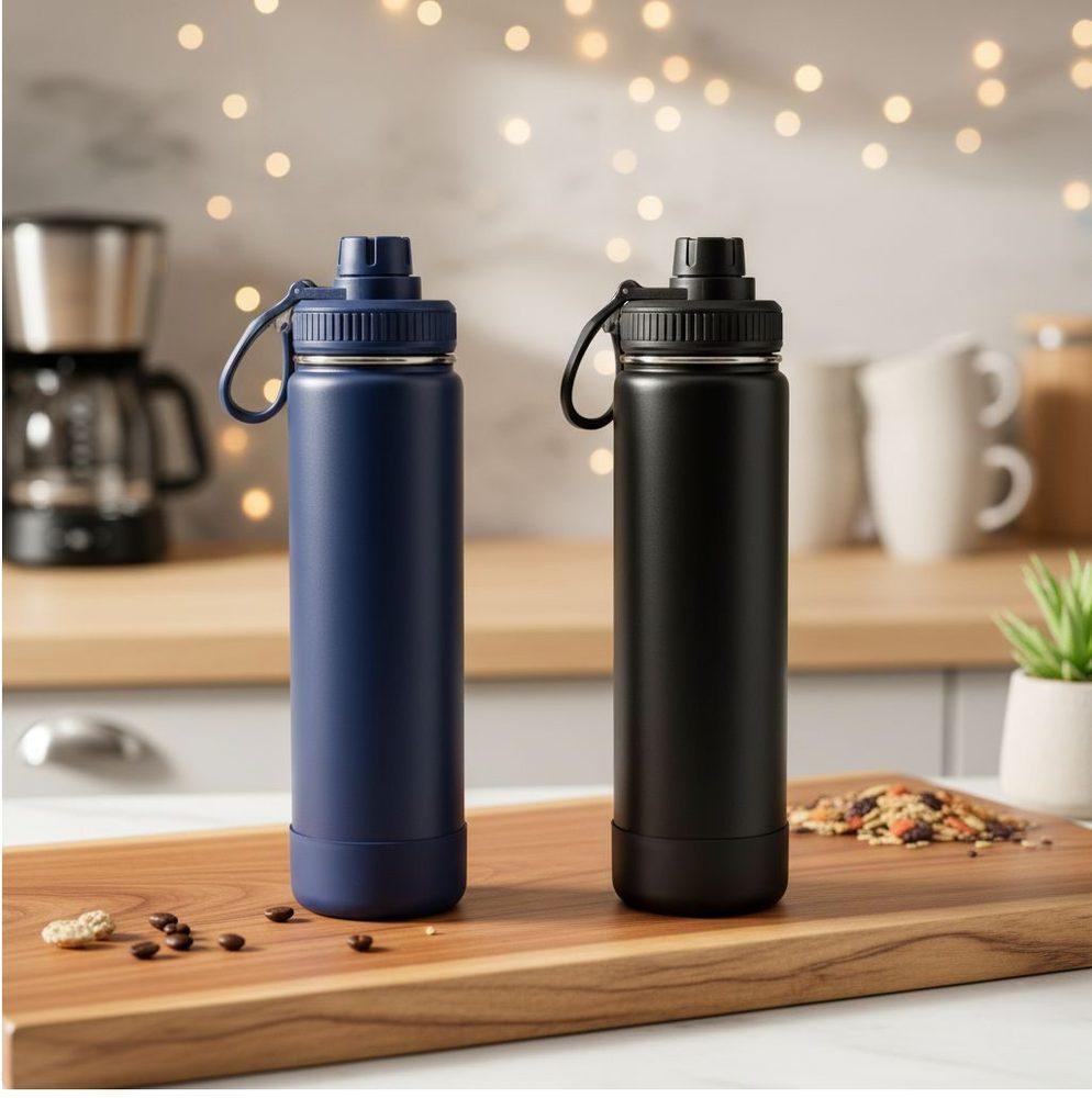 Garrafa Térmica Inox 800ml GA1884 na cor Azul, brinde personalizado Sky Brindes