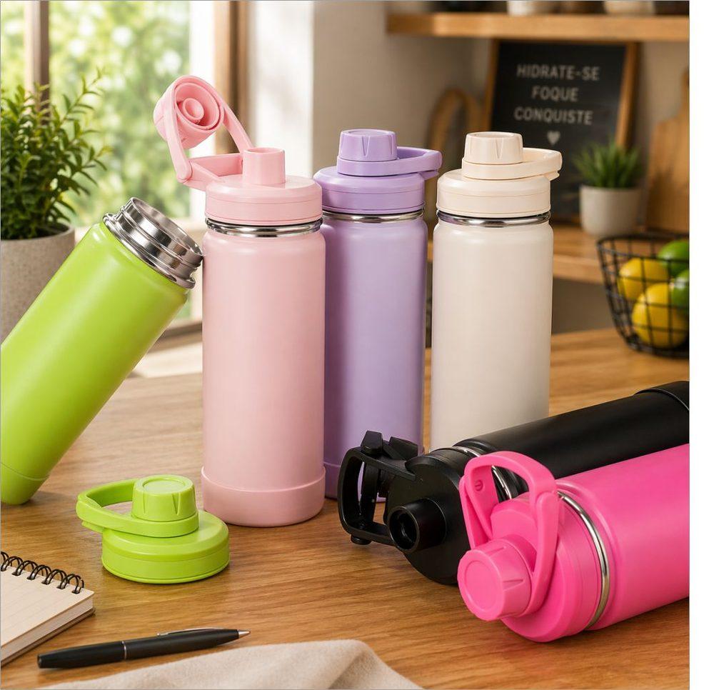 Garrafa Térmica 550ml GA1890 na cor Rosa, brinde personalizado Sky Brindes