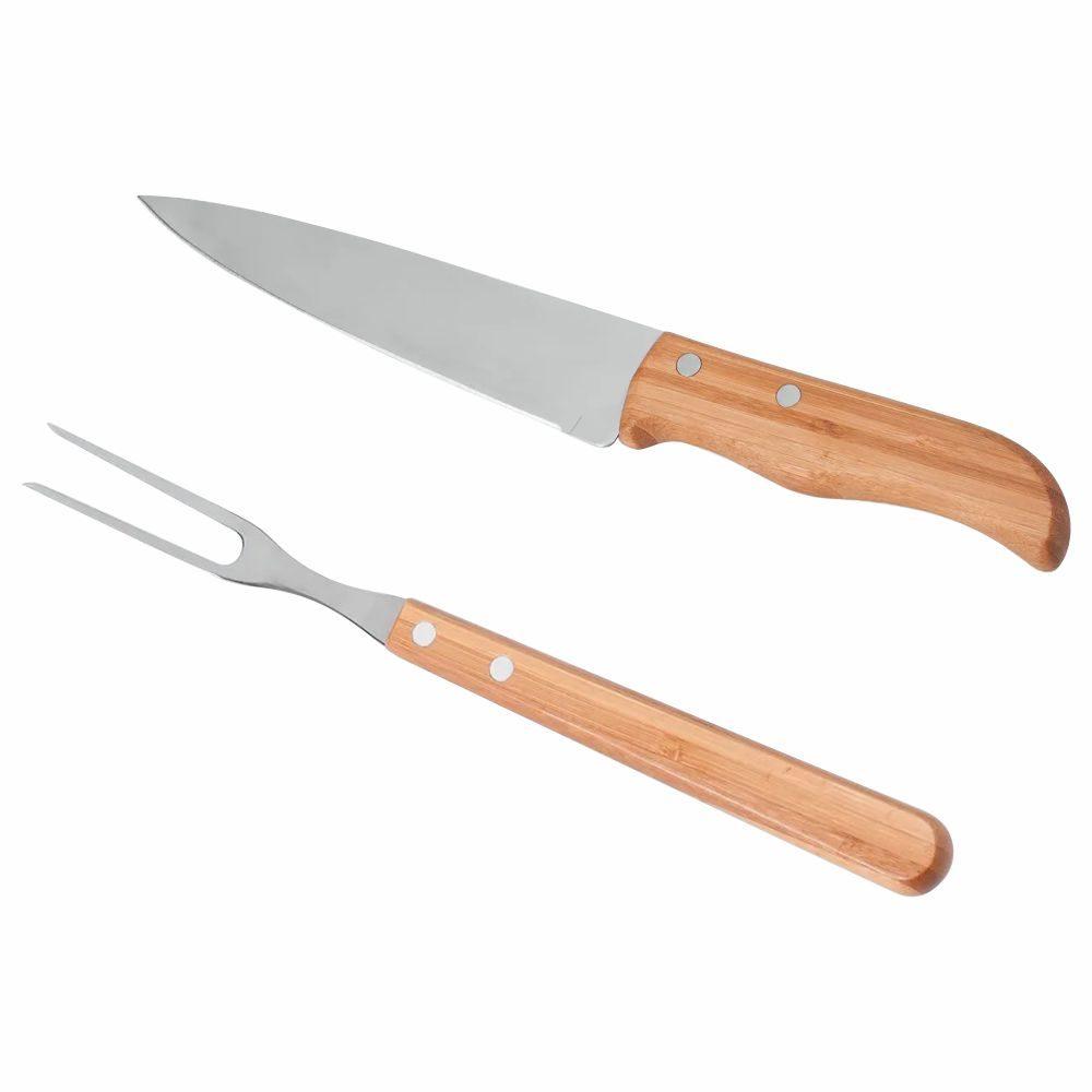 Kit Garfo E Faca 7" Em Bambu GO1414 na cor Único, brinde personalizado Sky Brindes