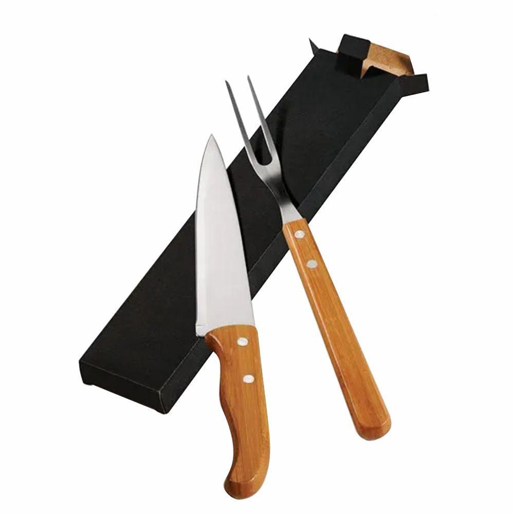 Kit Garfo E Faca 7" Em Bambu GO1414 na cor Único, brinde personalizado Sky Brindes