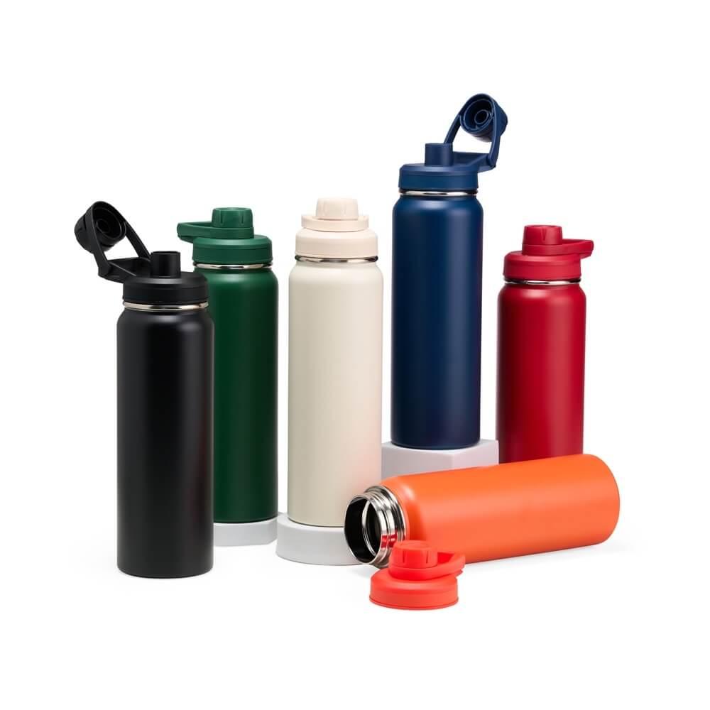 Garrafa Térmica Inox 850ml GO1449 na cor Laranja, brinde personalizado Sky Brindes