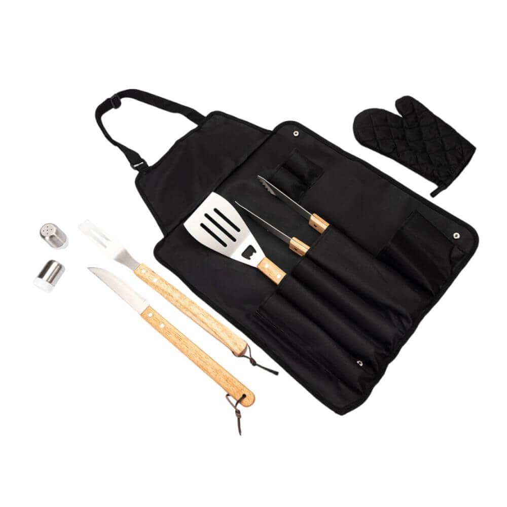 Kit Churrasco Avental - 8 Peças GO1456 na cor Único, brinde personalizado Sky Brindes