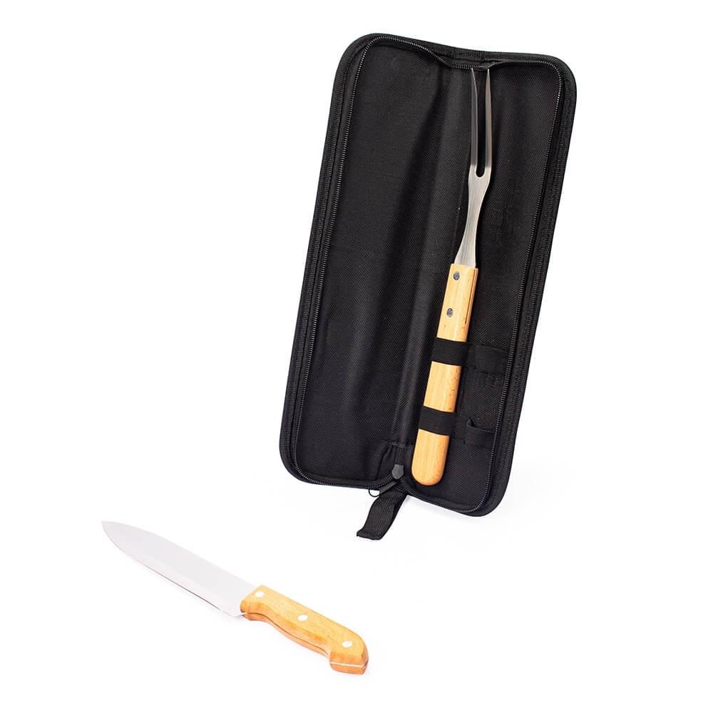 Kit Churrasco 2 Peças GO1460 na cor Preto, brinde personalizado Sky Brindes