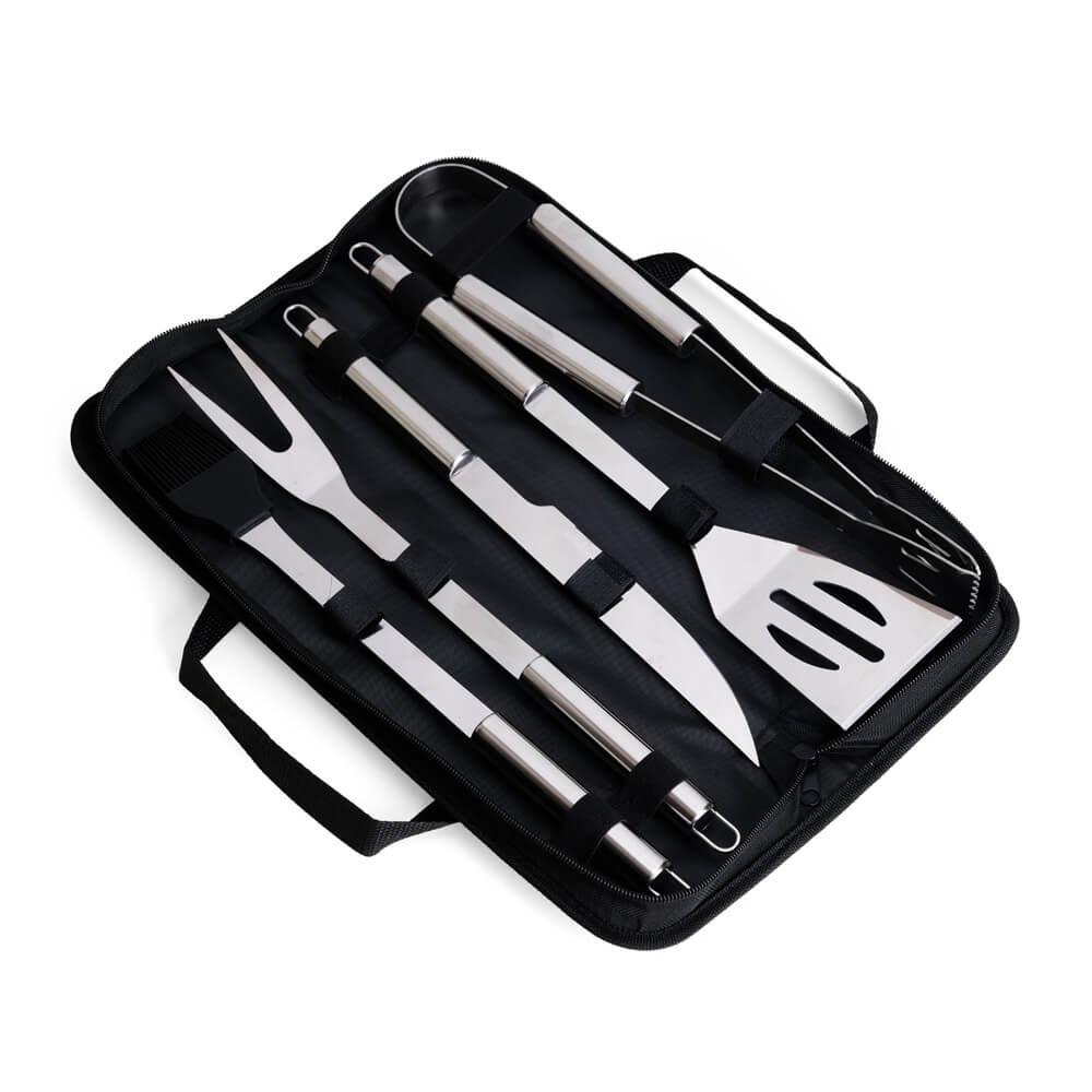 Kit Churrasco 5 Peças GO1462 na cor Preto, brinde personalizado Sky Brindes