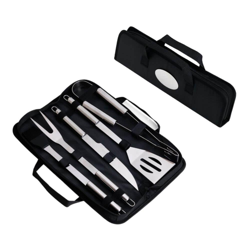 Kit Churrasco 5 Peças GO1462 na cor Preto, brinde personalizado Sky Brindes