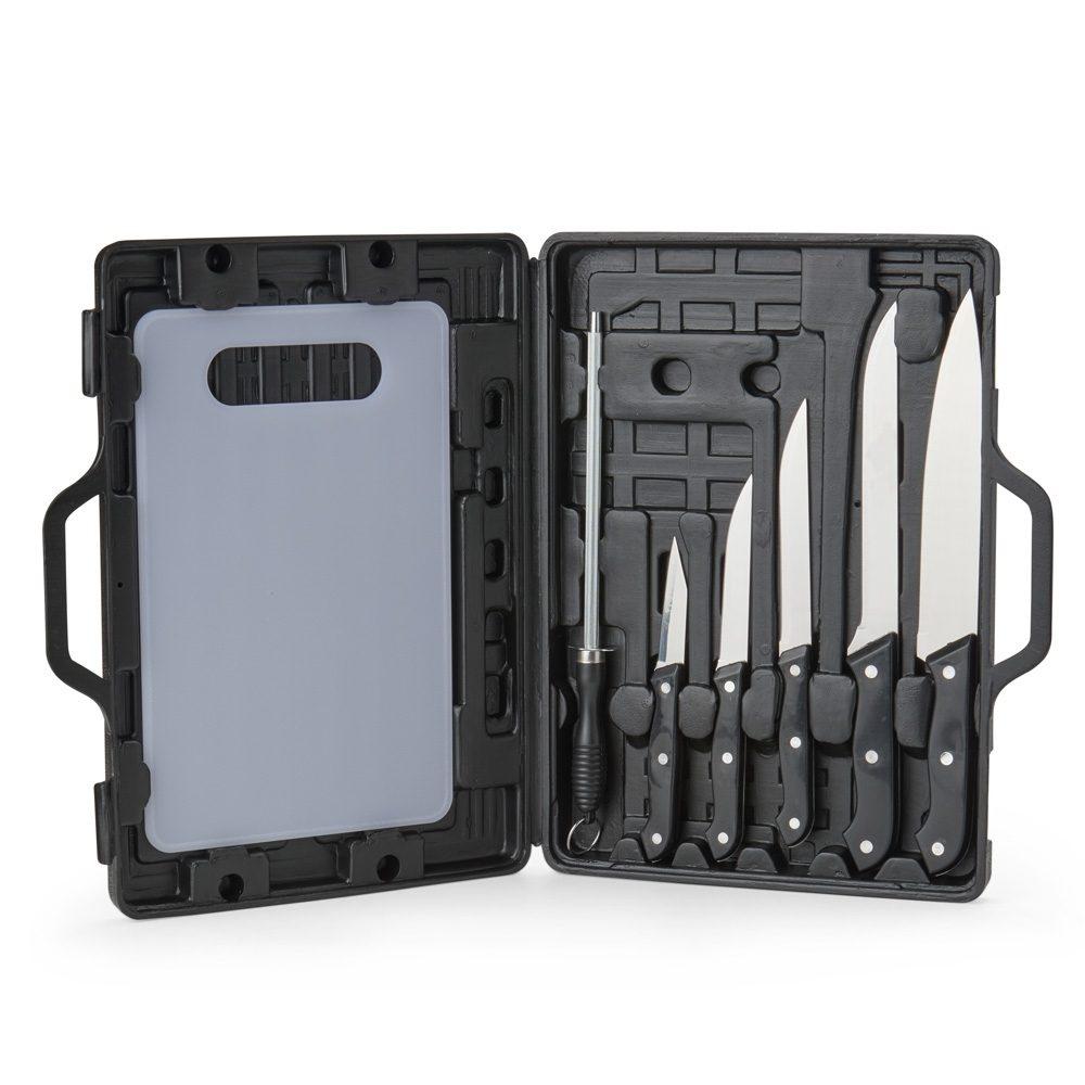 Kit Churrasco 7 Peças GO1463 na cor Preto, brinde personalizado Sky Brindes