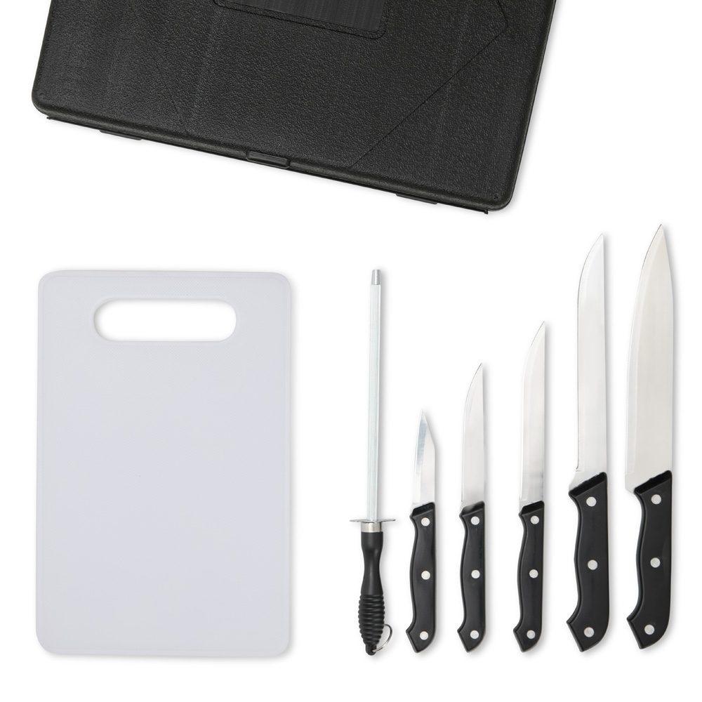 Kit Churrasco 7 Peças GO1463 na cor Preto, brinde personalizado Sky Brindes