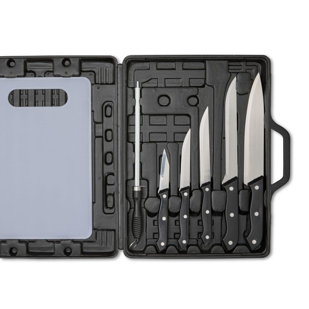 Kit Churrasco 7 Peças GO1463 na cor Preto, brinde personalizado Sky Brindes