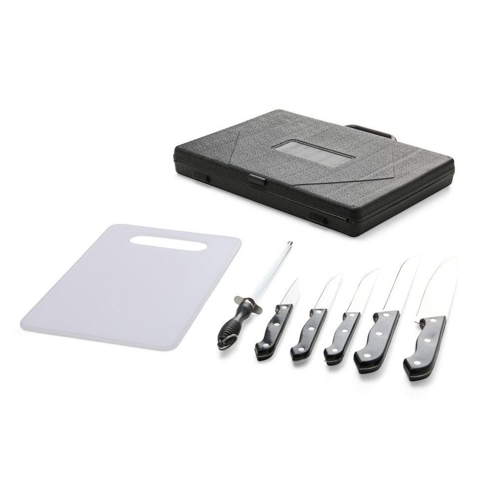Kit Churrasco 7 Peças GO1463 na cor Preto, brinde personalizado Sky Brindes
