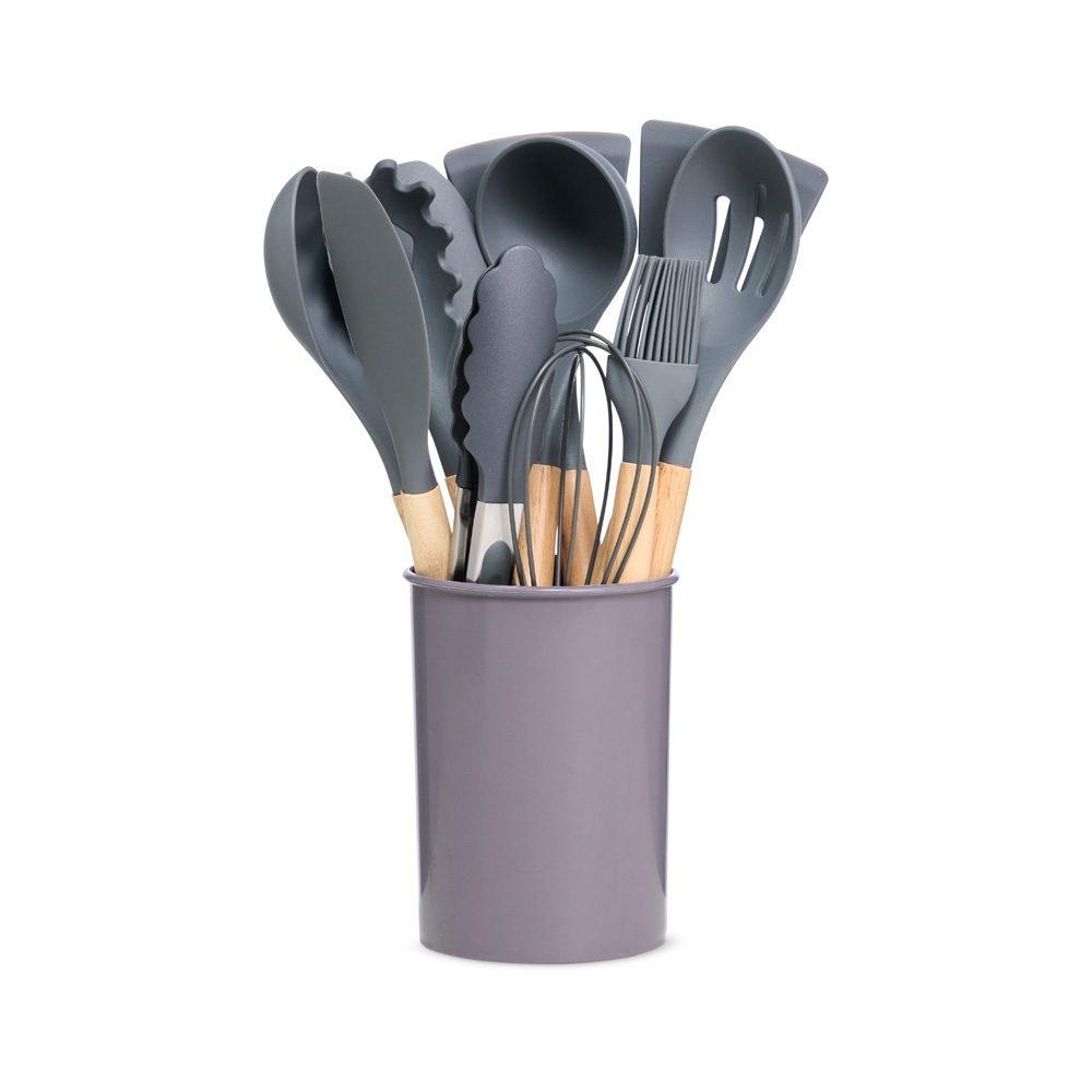 Kit Utensílios 12 Peças GO1464 na cor Cinza, brinde personalizado Sky Brindes