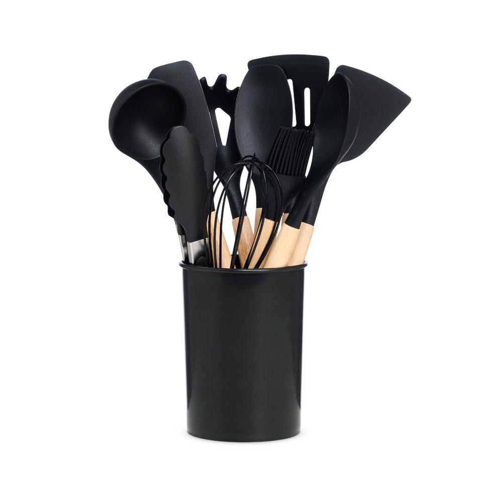 Kit Utensílios 12 Peças GO1464 na cor Preto, brinde personalizado Sky Brindes