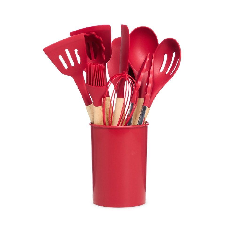 Kit Utensílios 12 Peças GO1464 na cor Vermelho, brinde personalizado Sky Brindes