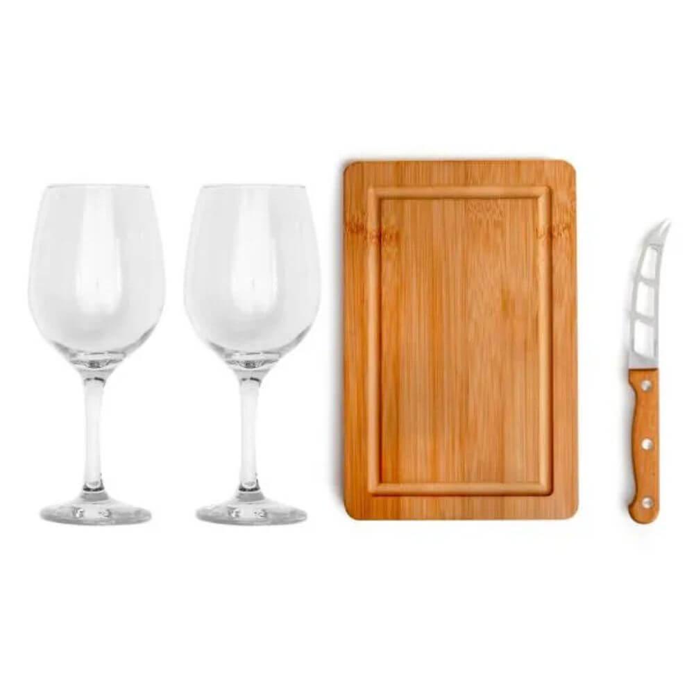 Kit Queijo e Vinho 4 Peças GO1466 na cor Único, brinde personalizado Sky Brindes