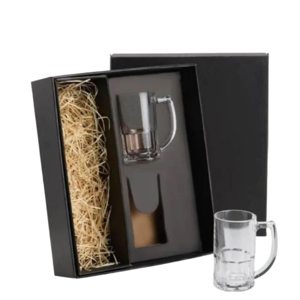 Jogo Canecas de Vidro 340ml GO1476 na cor Preto, brinde personalizado Sky Brindes
