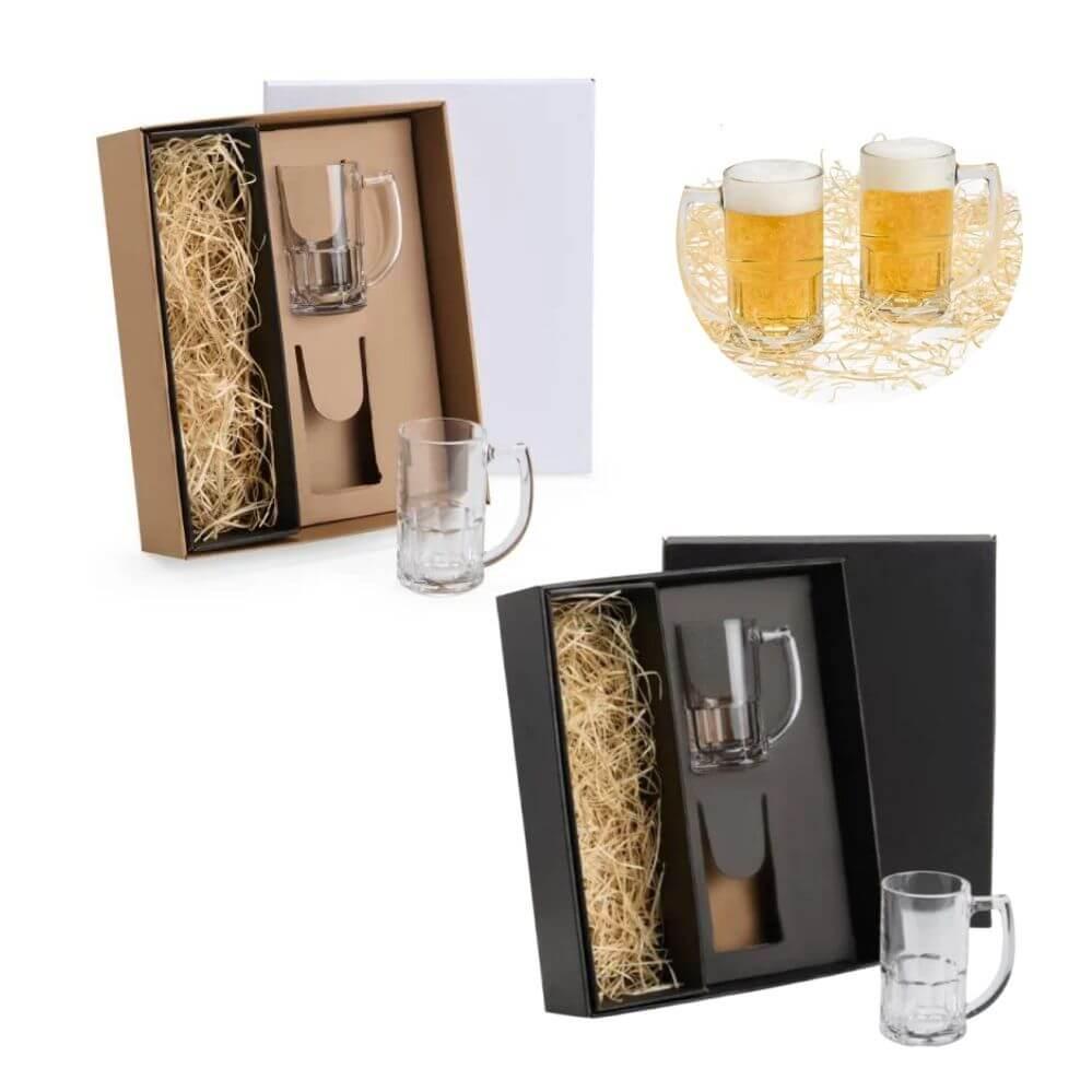 Jogo Canecas de Vidro 340ml GO1476 na cor Branco, brinde personalizado Sky Brindes