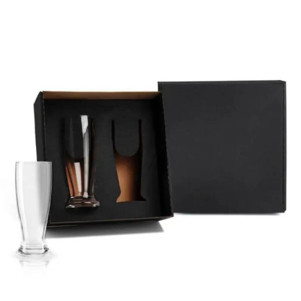 Kit Copos de Vidro 200ml GO1491 na cor Preto, brinde personalizado Sky Brindes