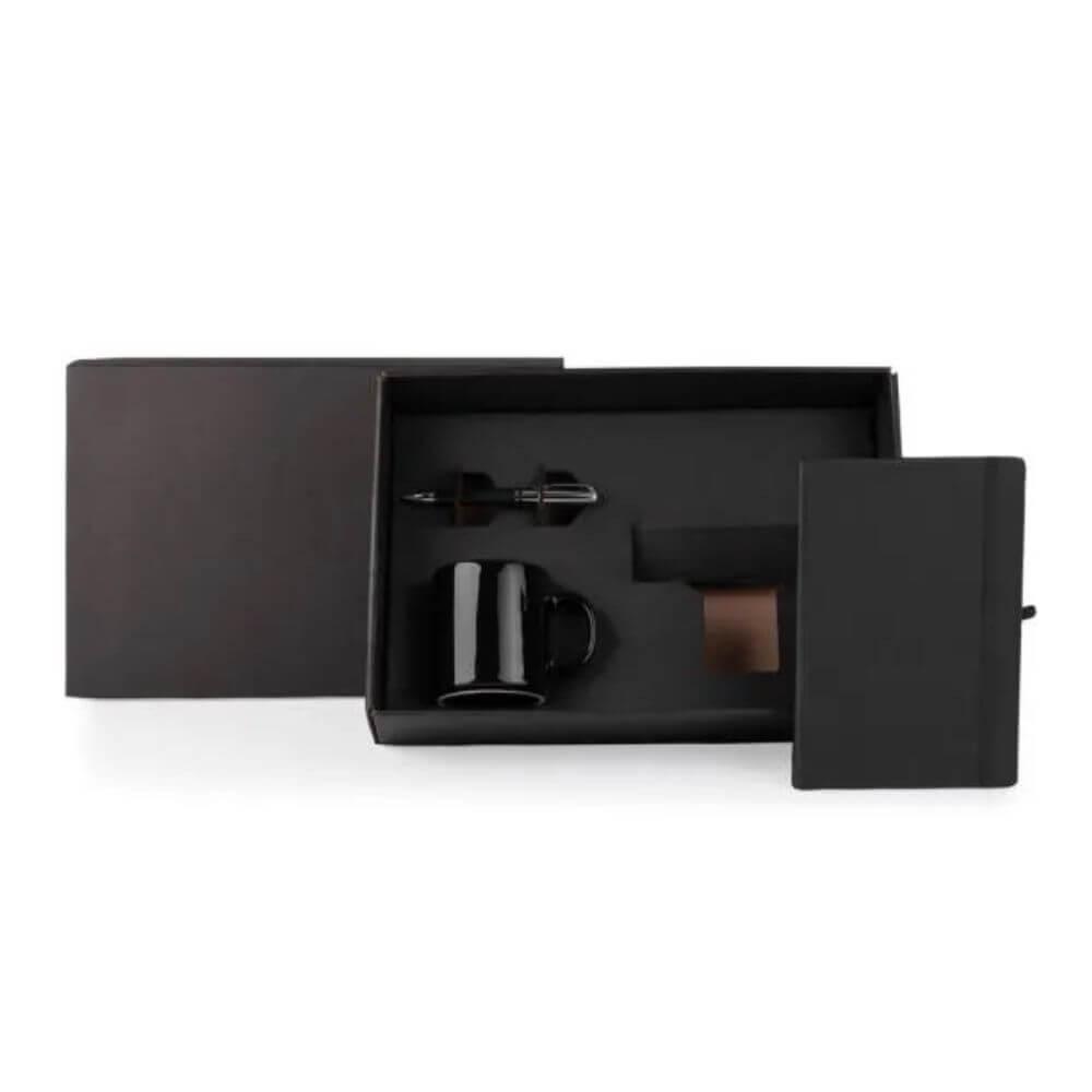 Kit Escritório 3 Peças GO1507 na cor Preto, brinde personalizado Sky Brindes